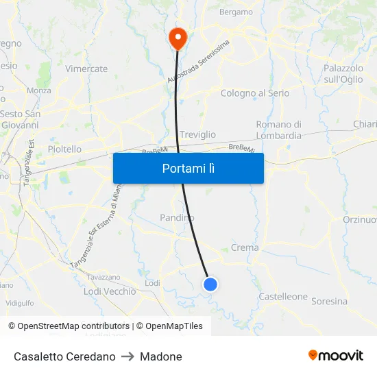Casaletto Ceredano to Madone map