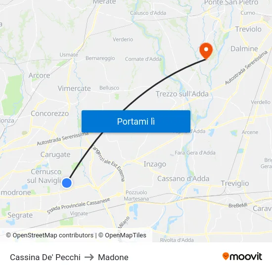 Cassina De' Pecchi to Madone map