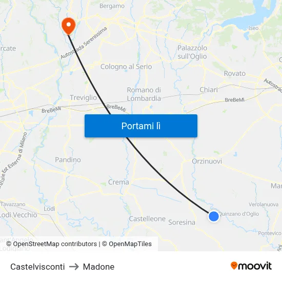 Castelvisconti to Madone map