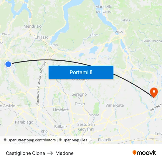 Castiglione Olona to Madone map