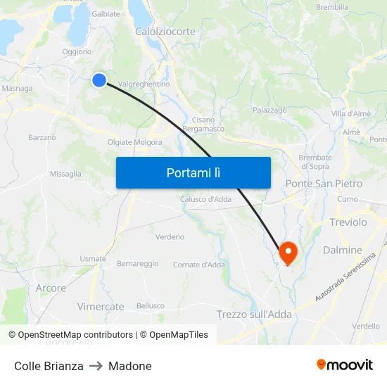Colle Brianza to Madone map