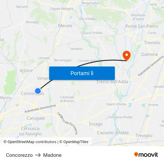 Concorezzo to Madone map