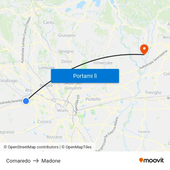 Cornaredo to Madone map