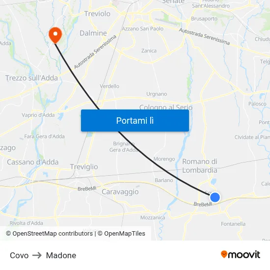 Covo to Madone map