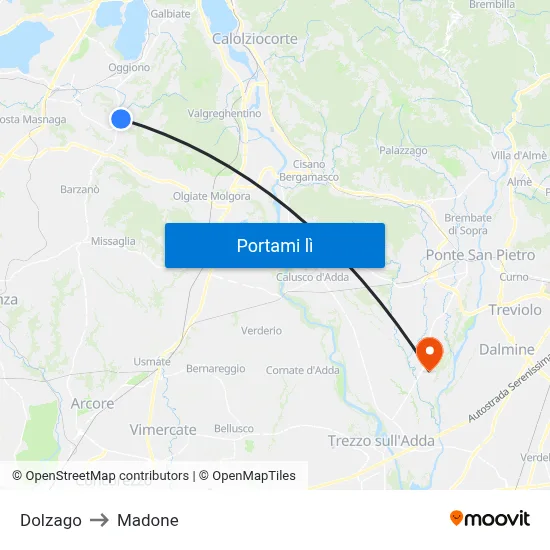 Dolzago to Madone map