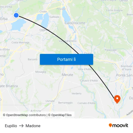 Eupilio to Madone map