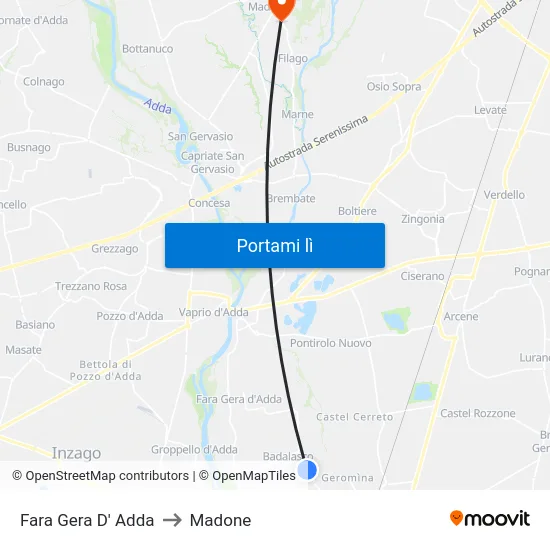 Fara Gera D' Adda to Madone map
