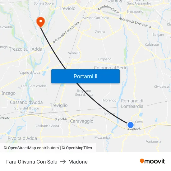 Fara Olivana Con Sola to Madone map