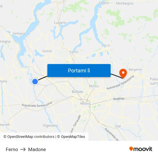 Ferno to Madone map