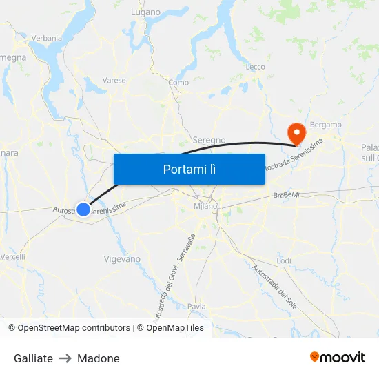Galliate to Madone map