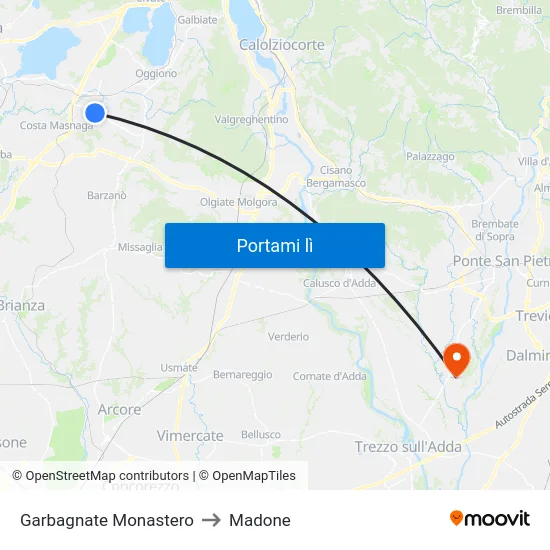 Garbagnate Monastero to Madone map