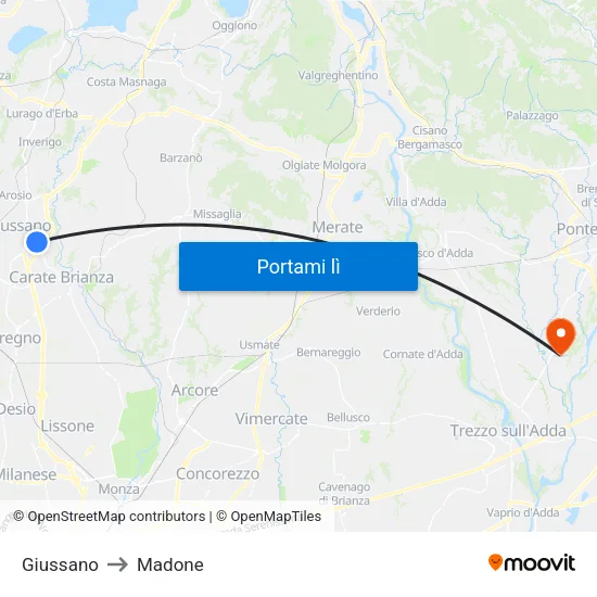 Giussano to Madone map