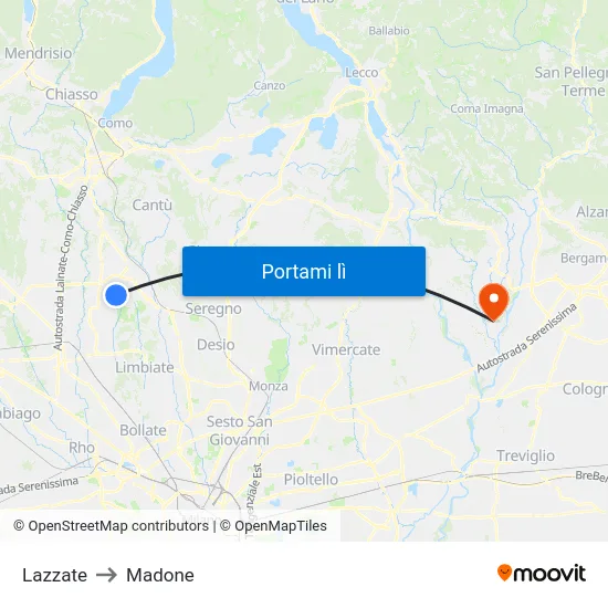 Lazzate to Madone map