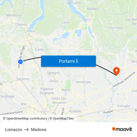 Lomazzo to Madone map