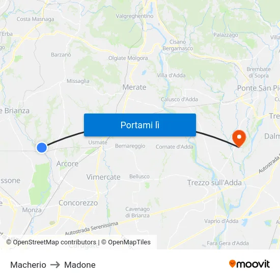 Macherio to Madone map
