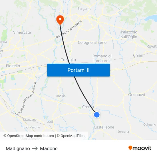 Madignano to Madone map