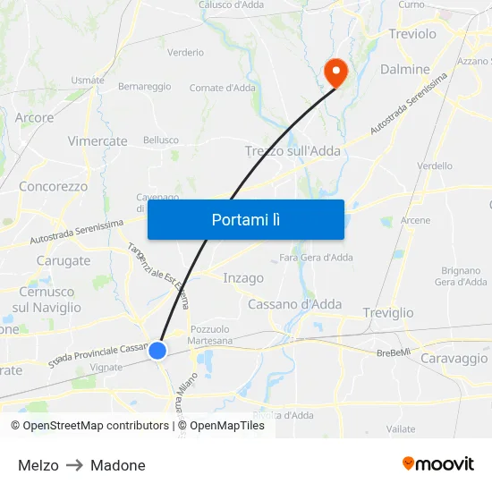 Melzo to Madone map