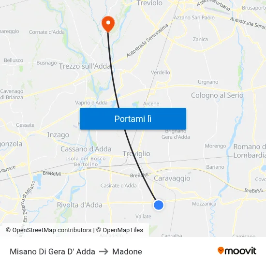 Misano Di Gera D' Adda to Madone map