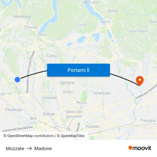 Mozzate to Madone map