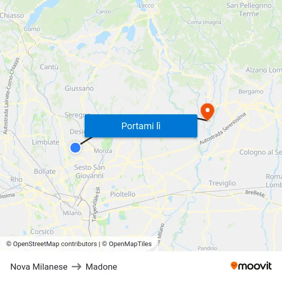 Nova Milanese to Madone map