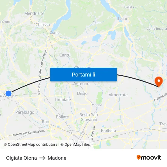 Olgiate Olona to Madone map