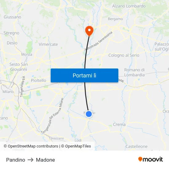 Pandino to Madone map