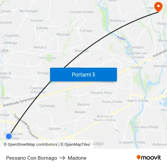 Pessano Con Bornago to Madone map