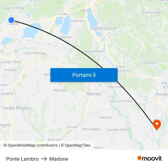 Ponte Lambro to Madone map