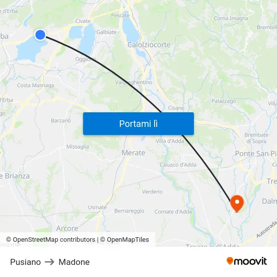 Pusiano to Madone map