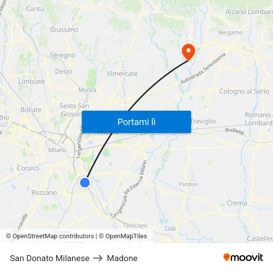 San Donato Milanese to Madone map