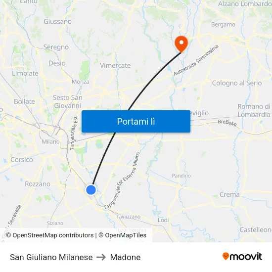 San Giuliano Milanese to Madone map