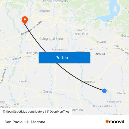 San Paolo to Madone map