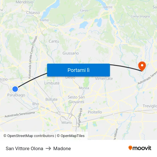 San Vittore Olona to Madone map