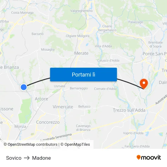 Sovico to Madone map