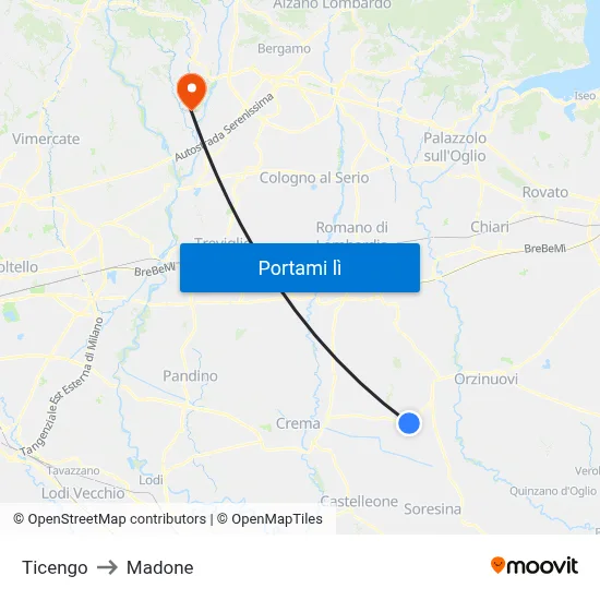 Ticengo to Madone map