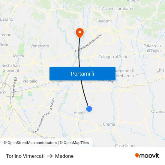 Torlino Vimercati to Madone map
