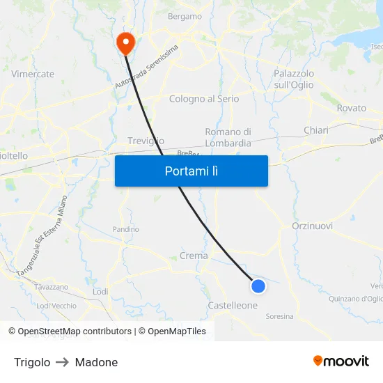 Trigolo to Madone map