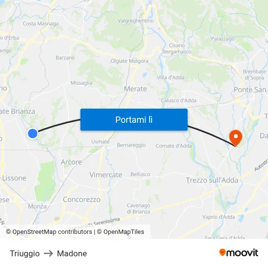 Triuggio to Madone map