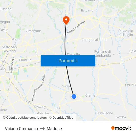 Vaiano Cremasco to Madone map