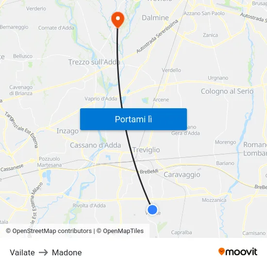 Vailate to Madone map