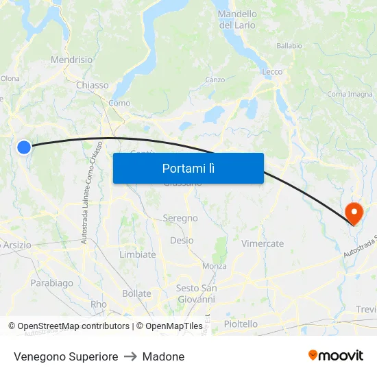 Venegono Superiore to Madone map