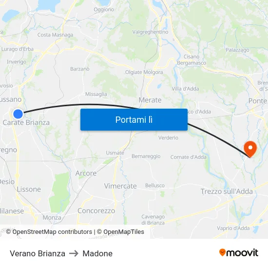 Verano Brianza to Madone map