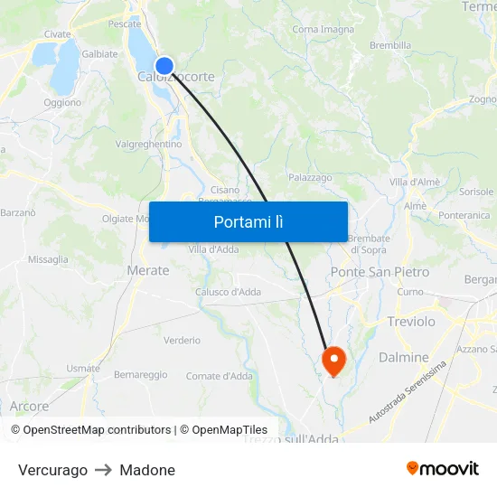 Vercurago to Madone map