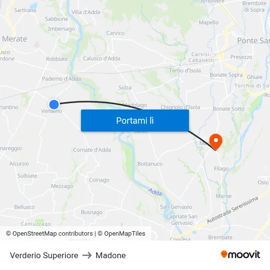 Verderio Superiore to Madone map
