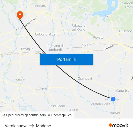Verolanuova to Madone map