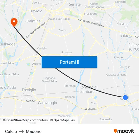 Calcio to Madone map