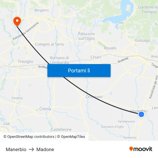 Manerbio to Madone map