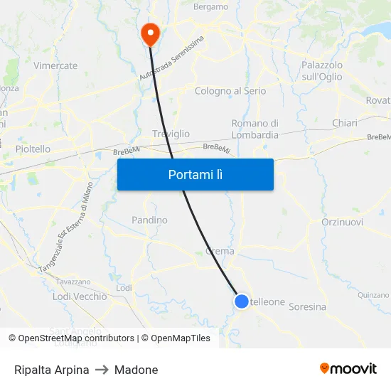 Ripalta Arpina to Madone map