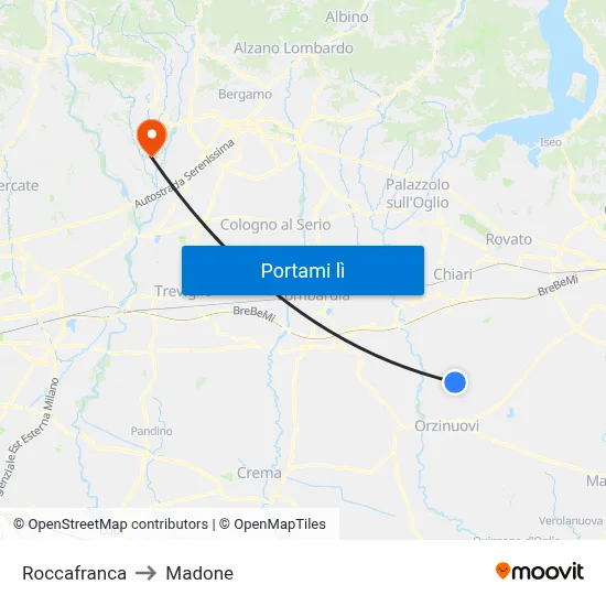 Roccafranca to Madone map