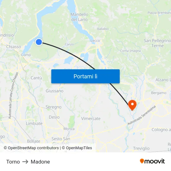 Torno to Madone map